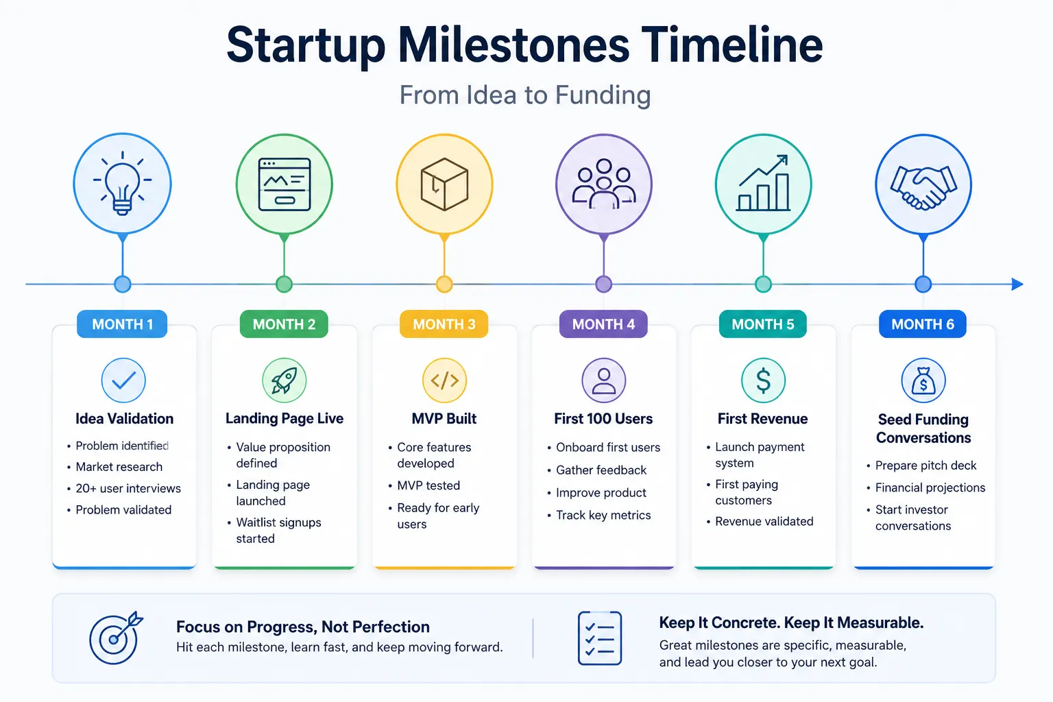 Startup milestones timeline from validation to funding