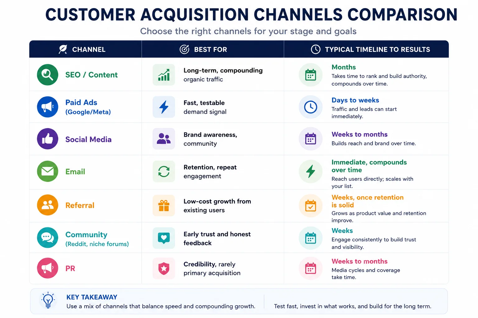 Customer acquisition channels comparison